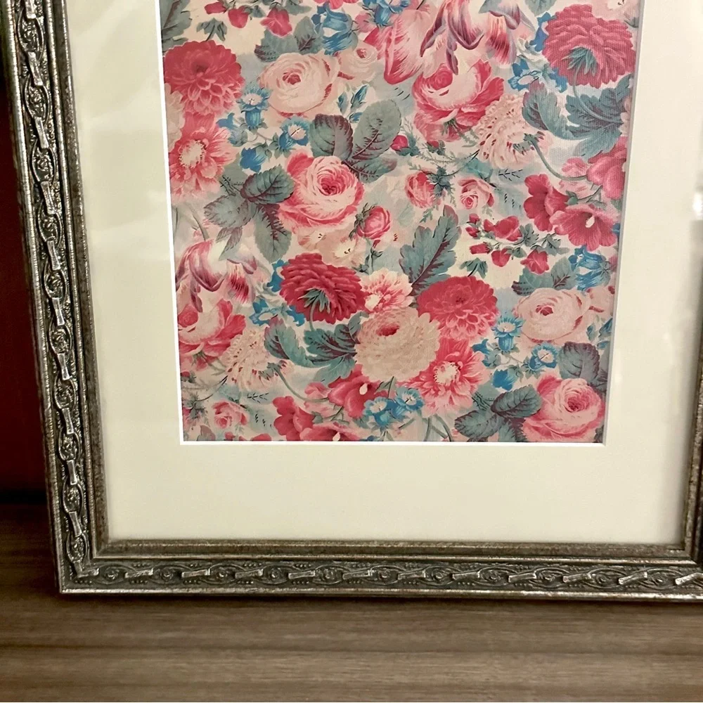 Floral Chintz Vintage Cottagecore Style Flower Print Matted & Framed Canvas Art